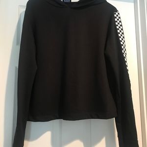 Black Hoodie Cropped with CheckerBoard arms